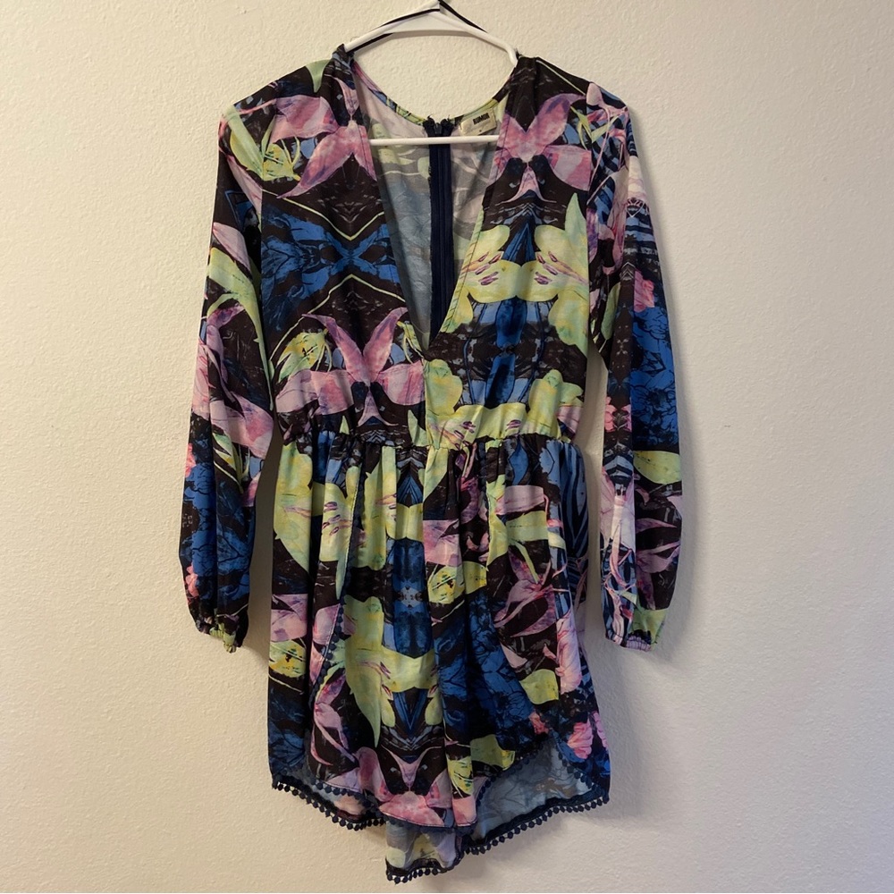 Long Sleeved Romper - LF Boutique - Deep V Neck Romper - Purple Pink Blue